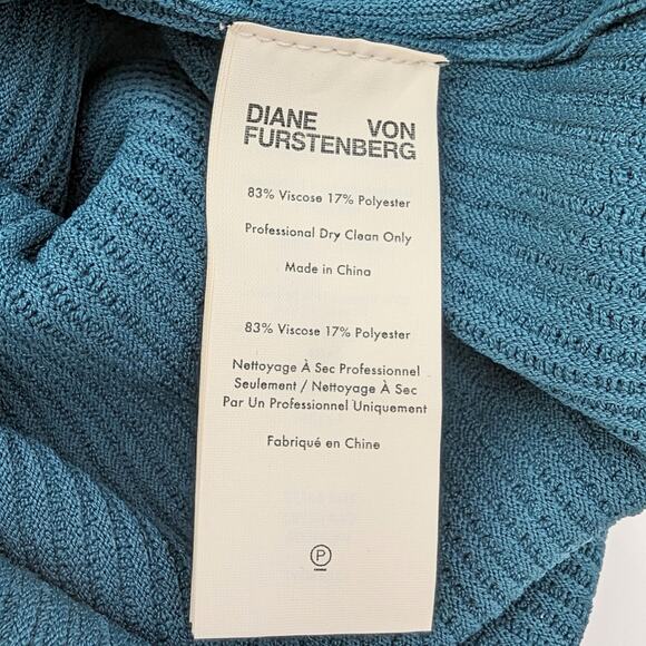 Diane Von Furstenberg Adeline Avalon Teal Ribbed Asymmetrical Dress Medium New - Picture 8 of 8